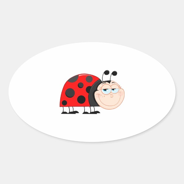Pegatina Ovalada Ladybug Ladybugs Bug Bugs Funny Inspire Cute Smile (Anverso)