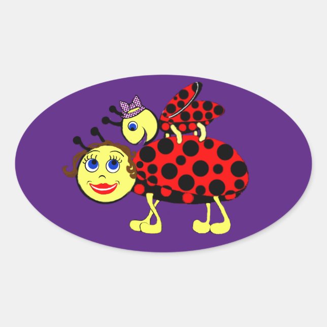 Pegatina Ovalada Ladybugs (Anverso)