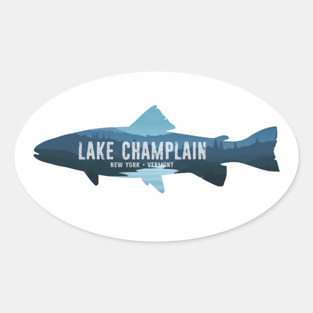 Pegatina Ovalada Lake Champlain New York Vermont Fish (Anverso)