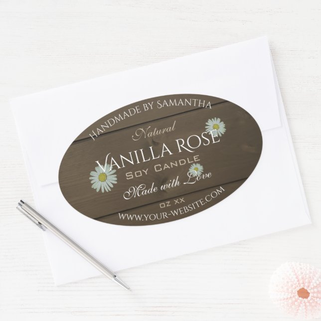 Pegatina Ovalada Láminas modernas de grano de madera marrón oscura  (Sobre)