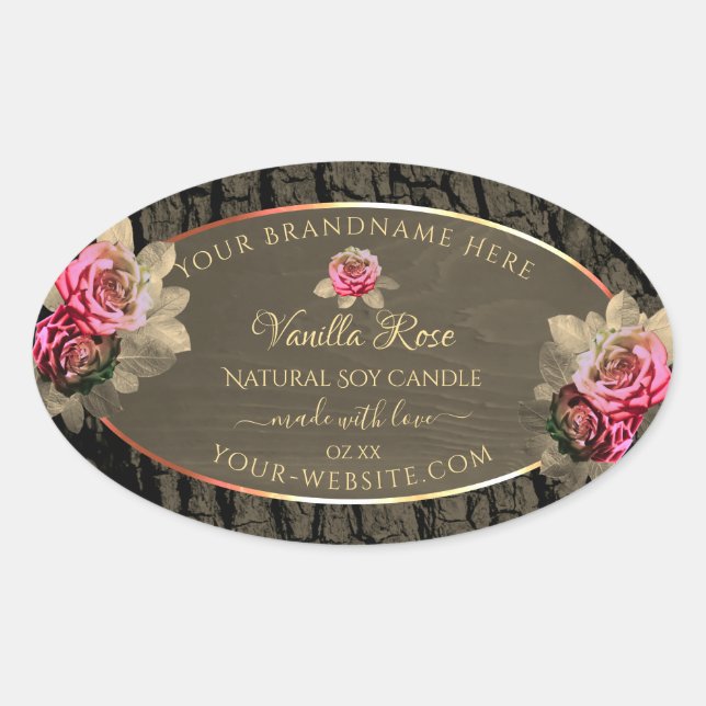 Pegatina Ovalada Láminas rosadas de grano de madera oscura marrón (Anverso)