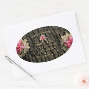 Pegatina Ovalada Láminas rosadas de grano de madera oscura marrón