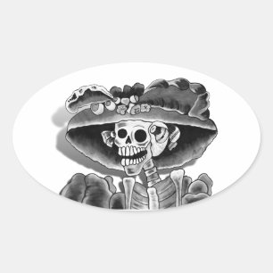 Pegatina Ovalada Laughing Skeleton Woman