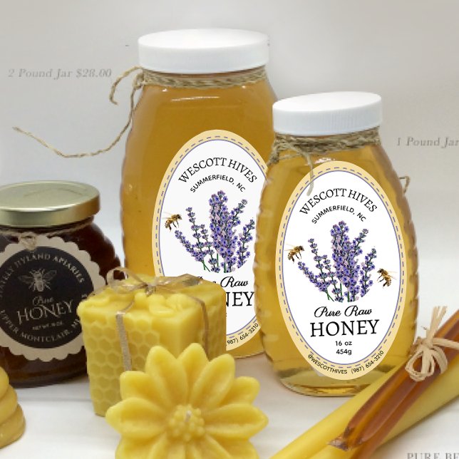 Pegatina Ovalada Lavanda Oval Honey Label y Abejas Queenline Jar (Subido por el creador)