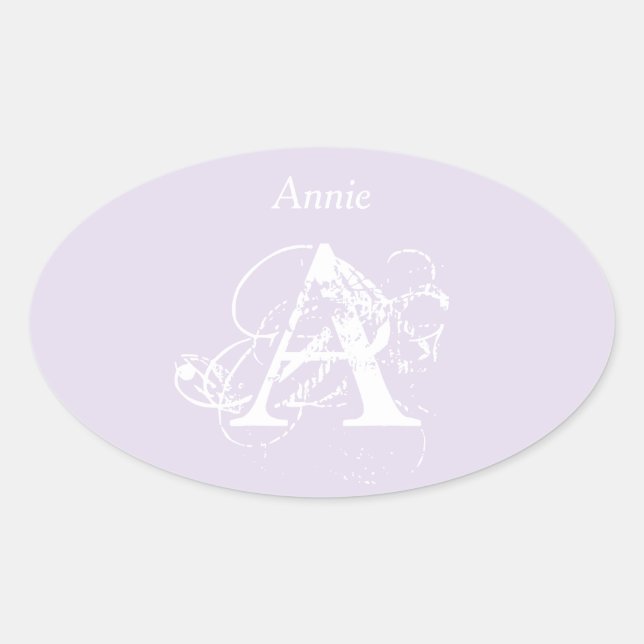 Pegatina Ovalada Lavender Elegante Moderno Typografía Simple Monogr (Anverso)