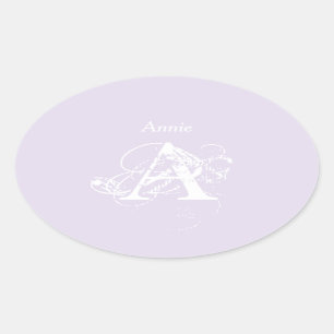 Pegatina Ovalada Lavender Elegante Moderno Typografía Simple Monogr