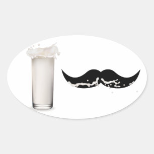 Pegatina Ovalada Leche Mustache