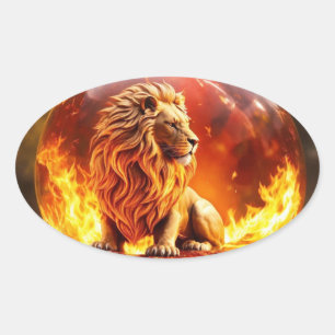Pegatina Ovalada León majestuoso: Rey de lo Salvaje