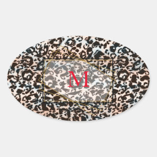 Pegatina Ovalada leopardo, de moda, visto, marrón, personalizado