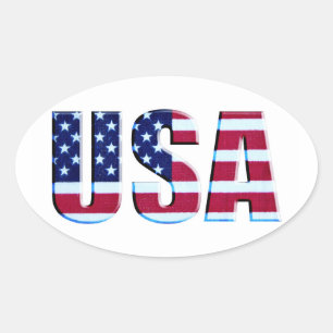 Pegatina Ovalada Letras de Bandera de Estados Unidos