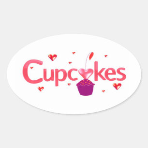 Pegatina Ovalada Letrero de Cupcake Escarchado