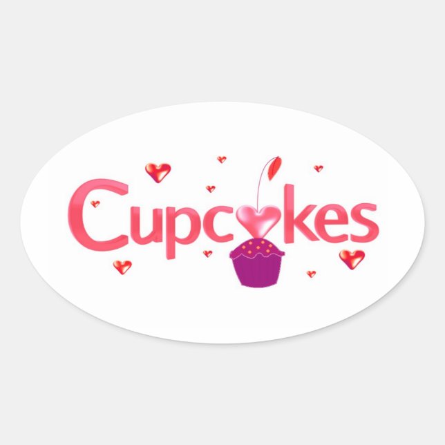 Pegatina Ovalada Letrero de Cupcake Escarchado (Anverso)