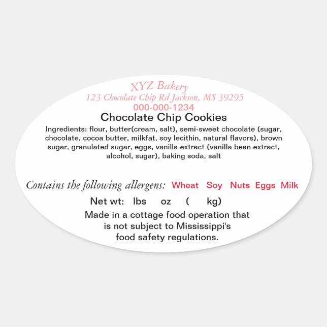 PEGATINA OVALADA LEY DE ALIMENTOS PARA CONSUMO DOMÉSTICO MISSISSIPP (Anverso)