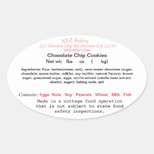 Pegatina Ovalada Ley de etiquetado de alimentos caseros de GEORGIA 