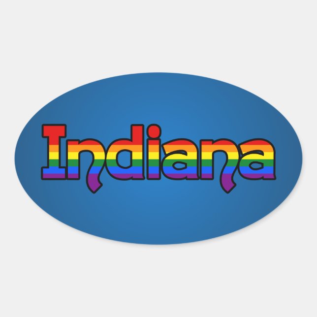 Pegatina Ovalada LGBT Indiana Rainbow text Oval Sticker (Anverso)