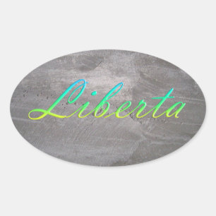 Pegatina Ovalada Libertad. Libertà. texto de la pendiente