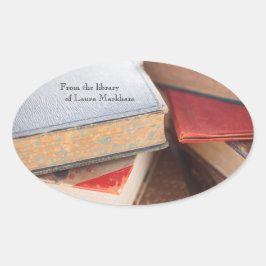 Pegatina Ovalada Libros antiguos apilados
