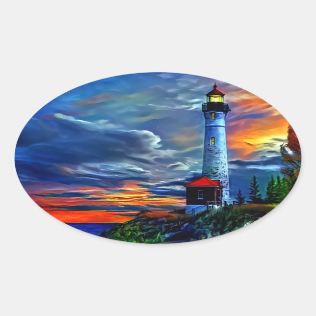 Pegatina Ovalada Lighthouse Sunset (Anverso)