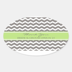 Pegatina Ovalada Lime Gray Chevron Gracias Bolsas De Favor De La Bo
