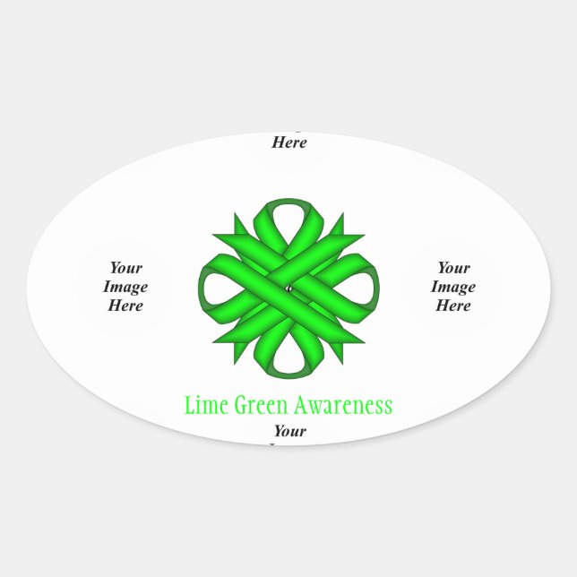 Pegatina Ovalada Lime Green Clover Ribbon Template de K Yoncich (Anverso)