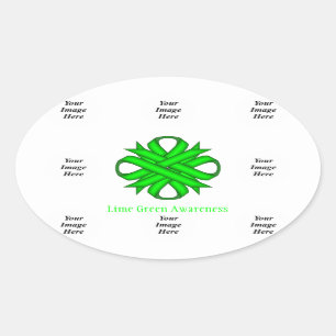 Pegatina Ovalada Lime Green Clover Ribbon Template de K Yoncich
