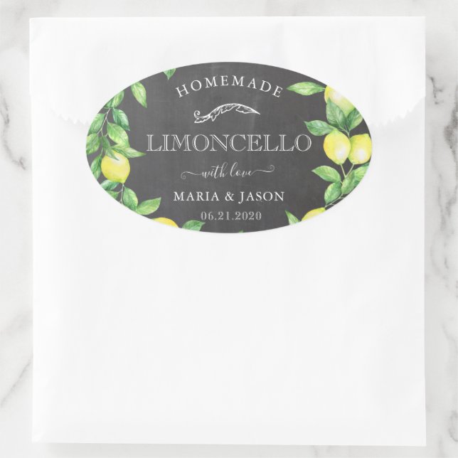 Pegatina Ovalada Limoncello Chalkboard Monograma Favor (Bolso)