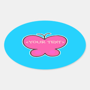 Pegatina Ovalada linda mariposa rosa, <YOUR TEXT>, ()