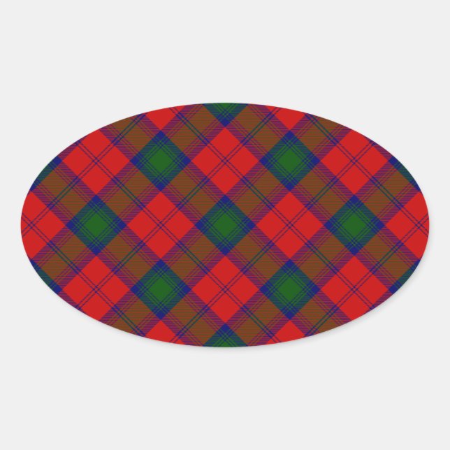 Pegatina Ovalada Lindsay tartan green platillo rojo (Anverso)