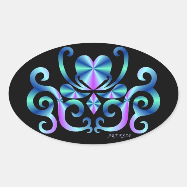 Pegatina Ovalada Lirio arcoiris y corazón (Anverso)