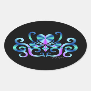 Pegatina Ovalada Lirio arcoiris y corazón