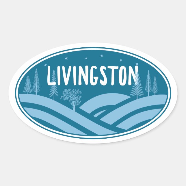 Pegatina Ovalada Livingston Montana Outdoors (Anverso)