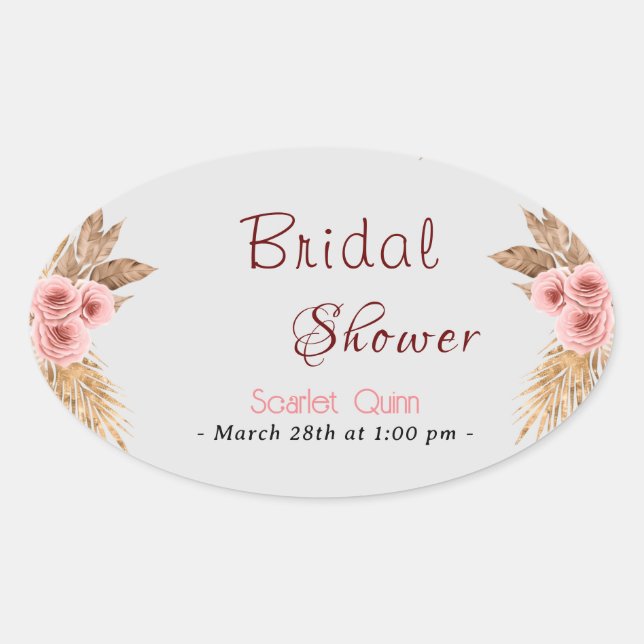 Pegatina Ovalada Lluvia de rosas rosadas boho moderna para despedid (Anverso)