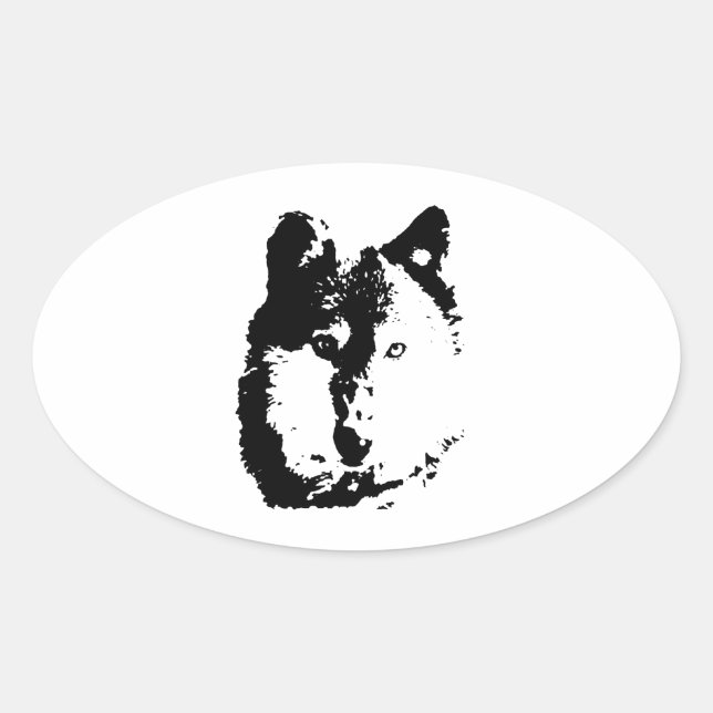 Pegatina Ovalada Lobo de arte pop (Anverso)