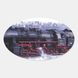 Pegatina Ovalada locomotora de ferrocarril de vapor estación