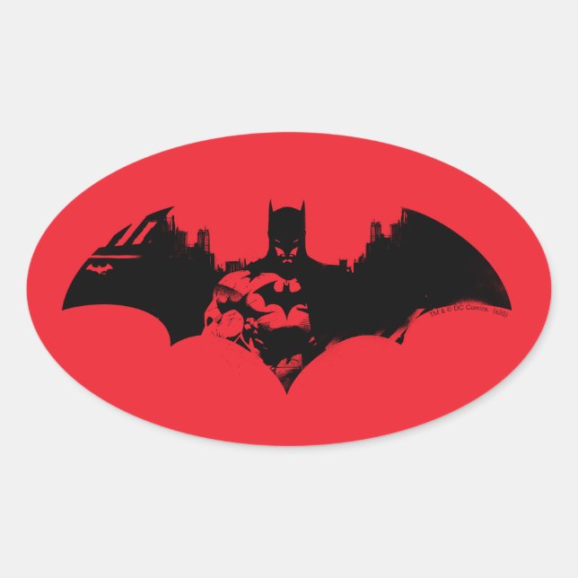 Pegatina Ovalada Logo de Batman y Gotham Silhouette Bat (Anverso)