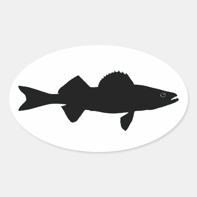 Pegatina Ovalada Logo de Black and White Walleye (Anverso)