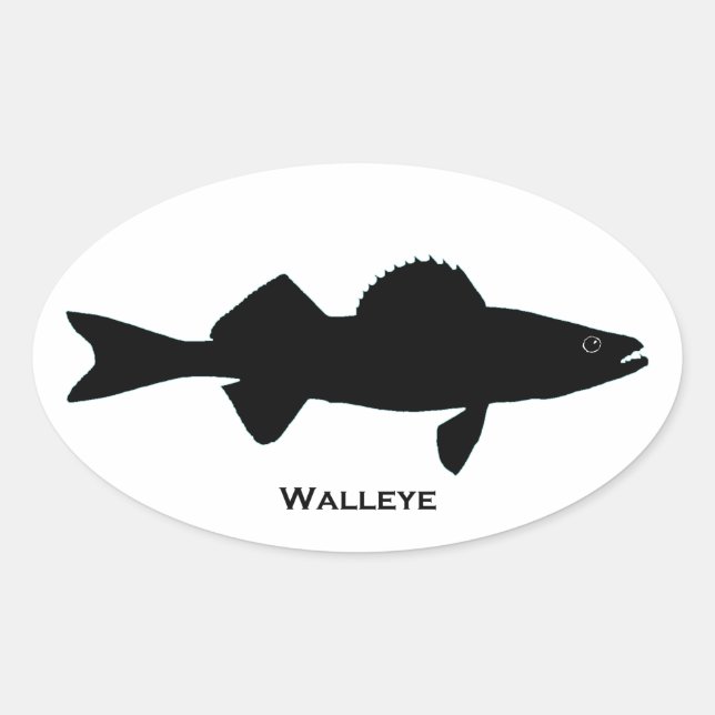 Pegatina Ovalada Logo de Black and White Walleye (Anverso)