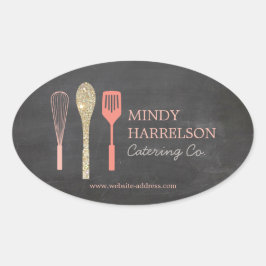 Pegatina Ovalada Logo de la espátula del purpurina Spoon Whisk en l