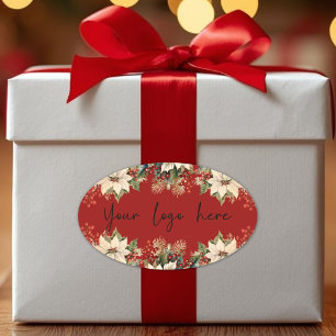 Pegatina Ovalada Logo de Poinsettias Navidades