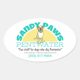 Pegatina Ovalada Logo de Sandy Paws Mascota