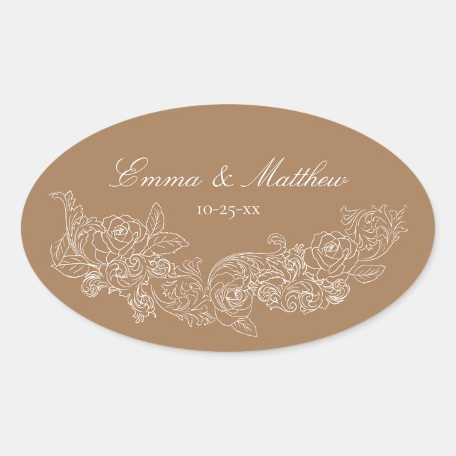 Pegatina Ovalada Logo del Boda Golden Brown clásico (Anverso)
