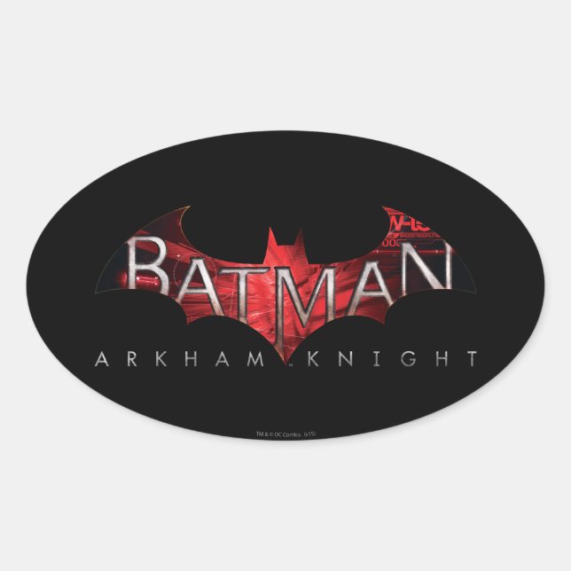 Pegatina Ovalada Logo rojo de Batman Arkham Knight (Anverso)
