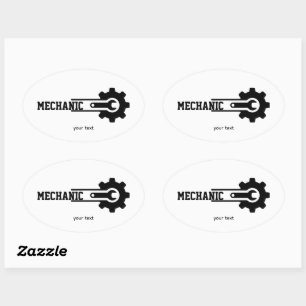 Pegatina Ovalada Logotipo de Engranaje Mecánico – Diseño Automotriz