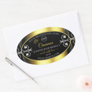 Pegatina Ovalada Logotipo de etiquetas de productos de oro negro pa