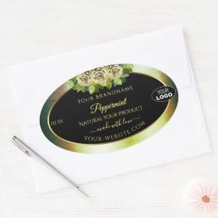 Pegatina Ovalada Logotipo de etiquetas de productos negras de mármo