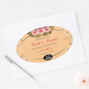 Pegatina Ovalada Logotipo de joyas de rosas rosadas para etiquetas