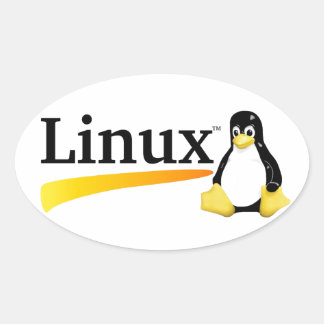 Pegatina Ovalada Logotipo de Linux con productos Tux