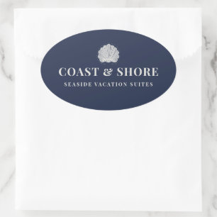 Pegatina Ovalada Logotipo de marca de conchas marinas costeras