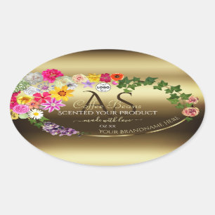 Pegatina Ovalada Logotipo de Monograma de las Flores Coloridas de O