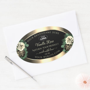 Pegatina Ovalada Logotipo de Rosas de crema floral Gold Black Produ